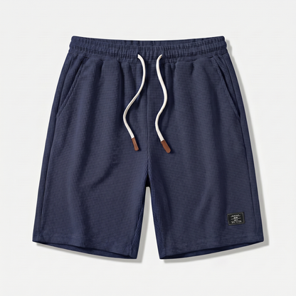 Pantalones cortos de punto waffle de verano con cordón para hombre