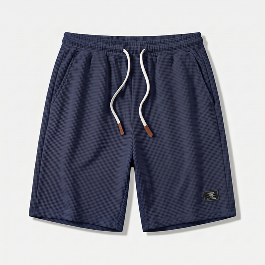 Pantalones cortos de punto waffle de verano con cordón para hombre