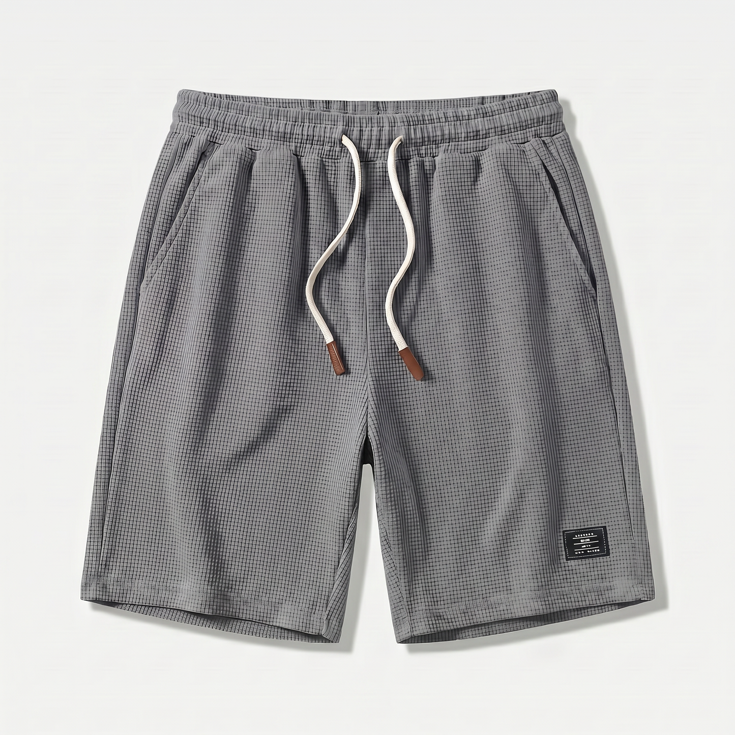 Pantalones cortos de punto waffle de verano con cordón para hombre