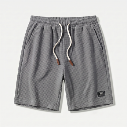 Pantalones cortos de punto waffle de verano con cordón para hombre
