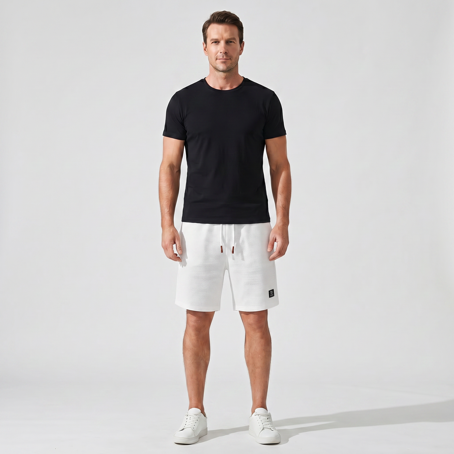 Pantalones cortos de punto waffle de verano con cordón para hombre
