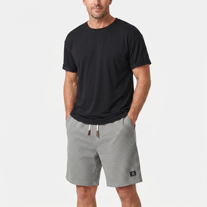 Pantalones cortos de punto waffle de verano con cordón para hombre