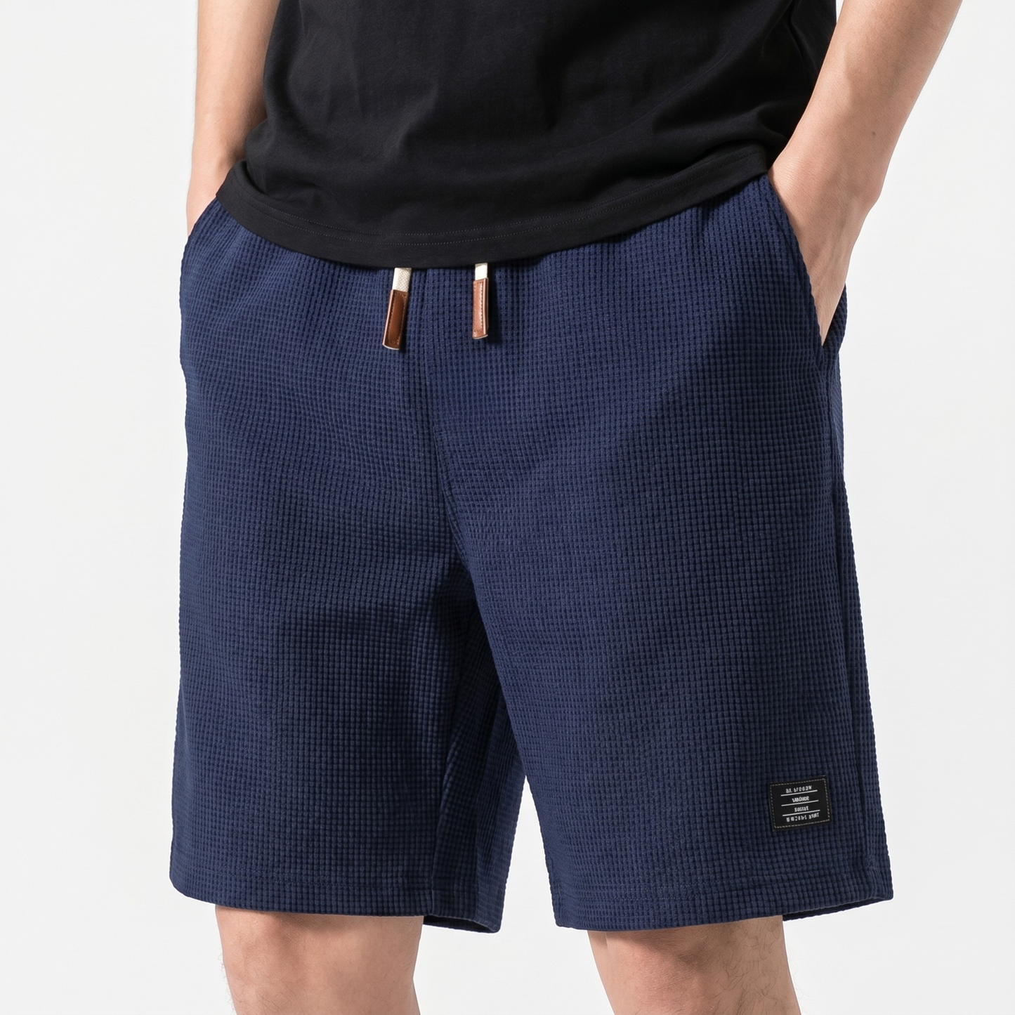 Pantalones cortos de punto waffle de verano con cordón para hombre