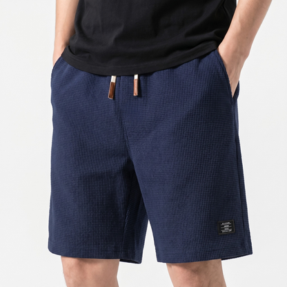Pantalones cortos de punto waffle de verano con cordón para hombre