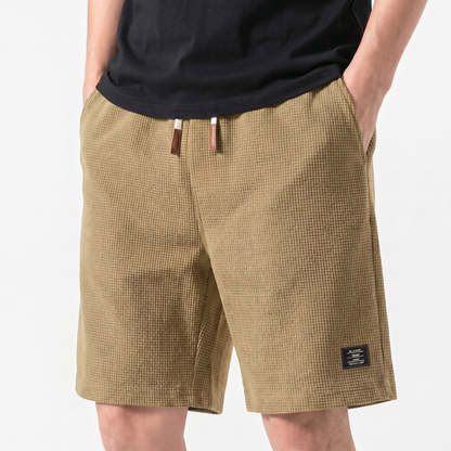 Pantalones cortos de punto waffle de verano con cordón para hombre