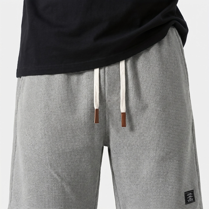 Pantalones cortos de punto waffle de verano con cordón para hombre