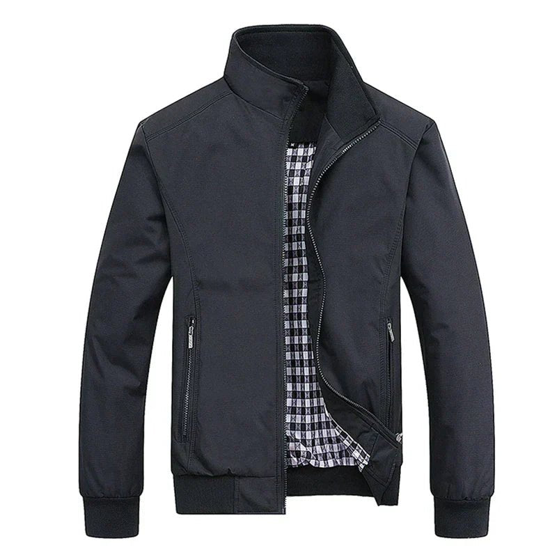Chaqueta de poliéster cortaviento con cuello alto para hombre