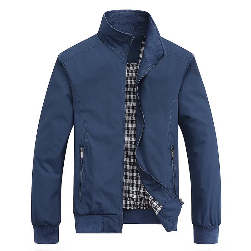 Chaqueta de poliéster cortaviento con cuello alto para hombre