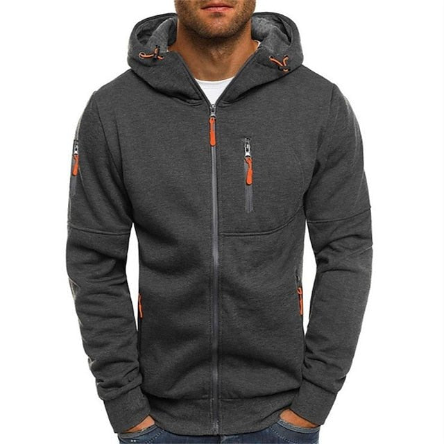 Sudadera con capucha y cremallera de algodón para hombre