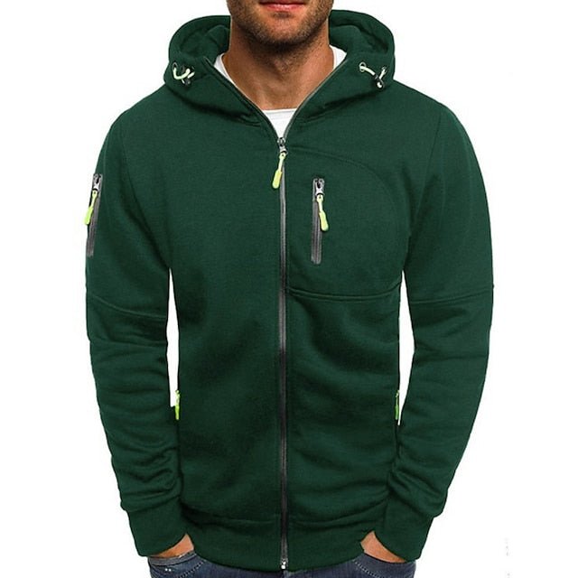 Sudadera con capucha y cremallera de algodón para hombre