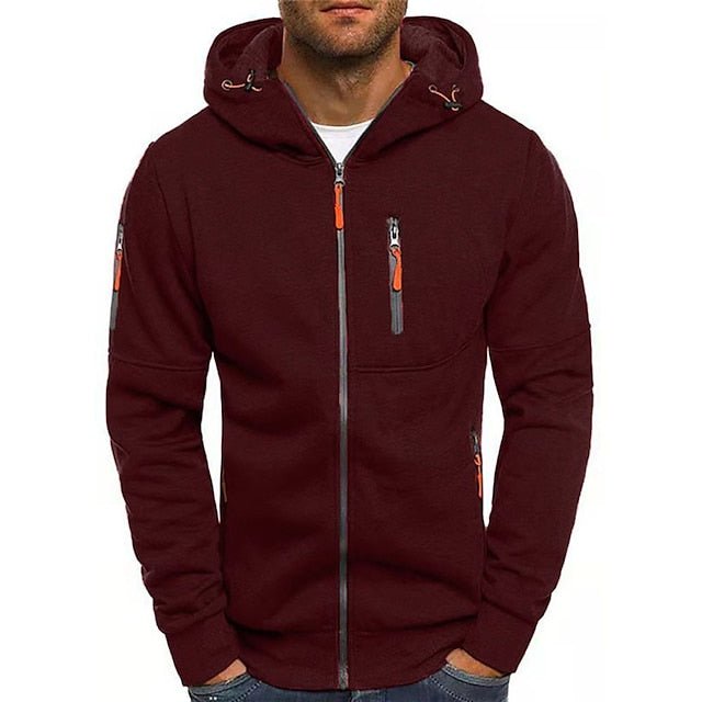 Sudadera con capucha y cremallera de algodón para hombre