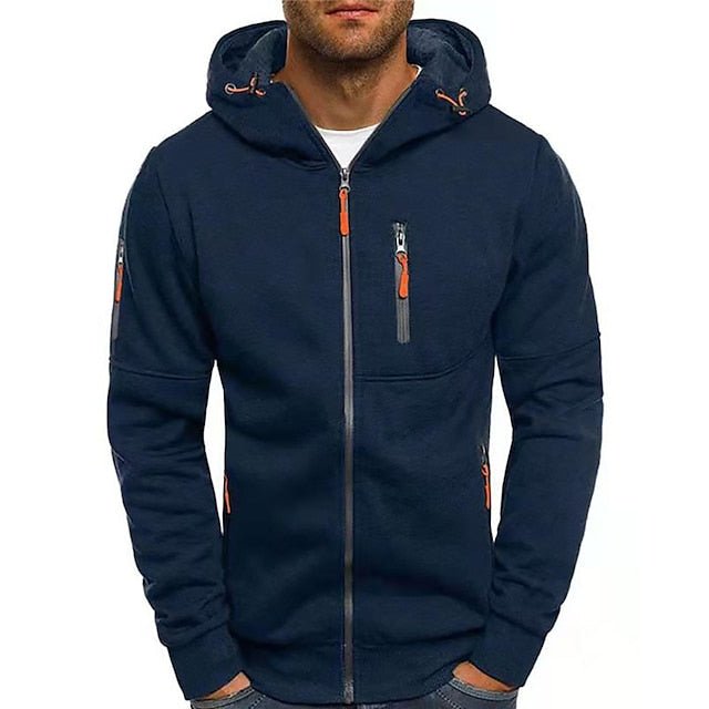 Sudadera con capucha y cremallera de algodón para hombre