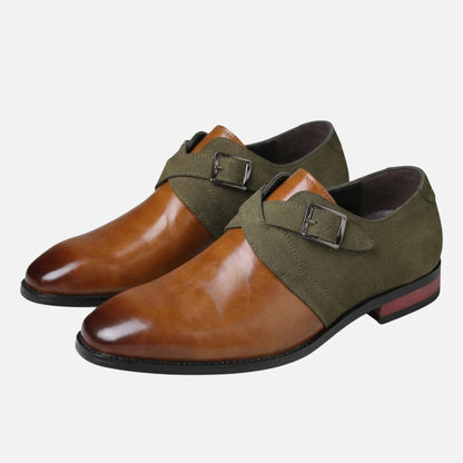 Zapatos monk bicolor de cuero y ante para hombre