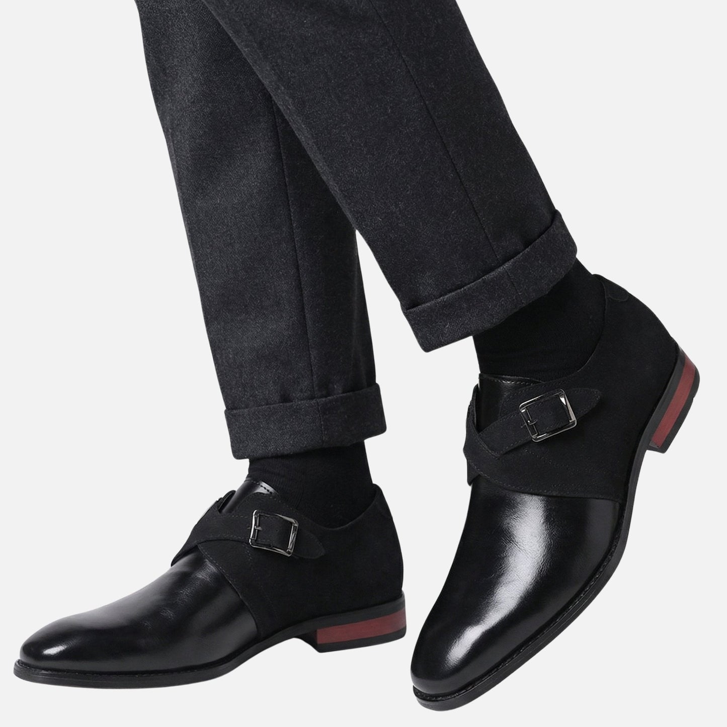 Zapatos monk bicolor de cuero y ante para hombre
