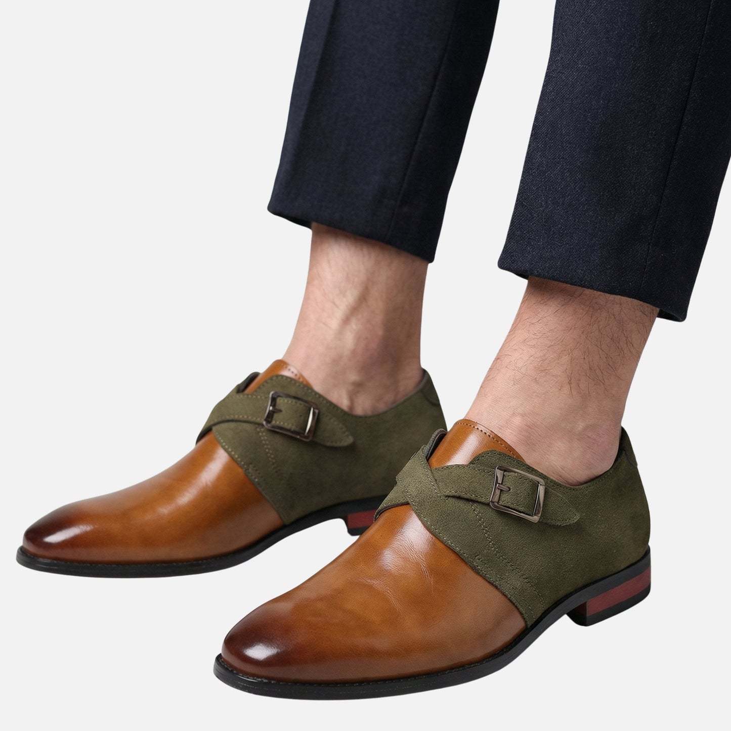 Zapatos monk bicolor de cuero y ante para hombre