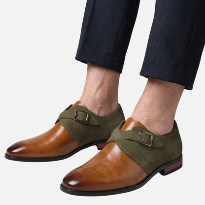 Zapatos monk bicolor de cuero y ante para hombre