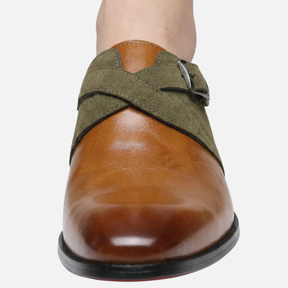 Zapatos monk bicolor de cuero y ante para hombre