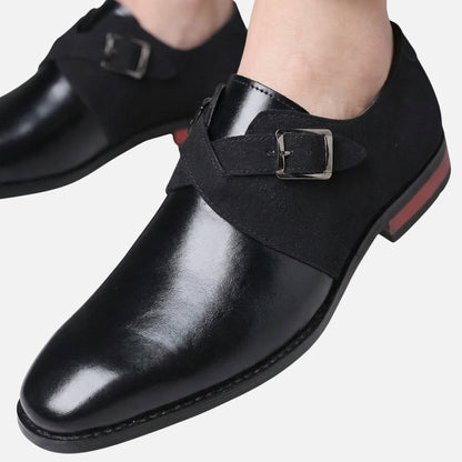 Zapatos monk bicolor de cuero y ante para hombre
