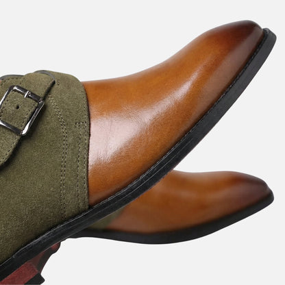 Zapatos monk bicolor de cuero y ante para hombre