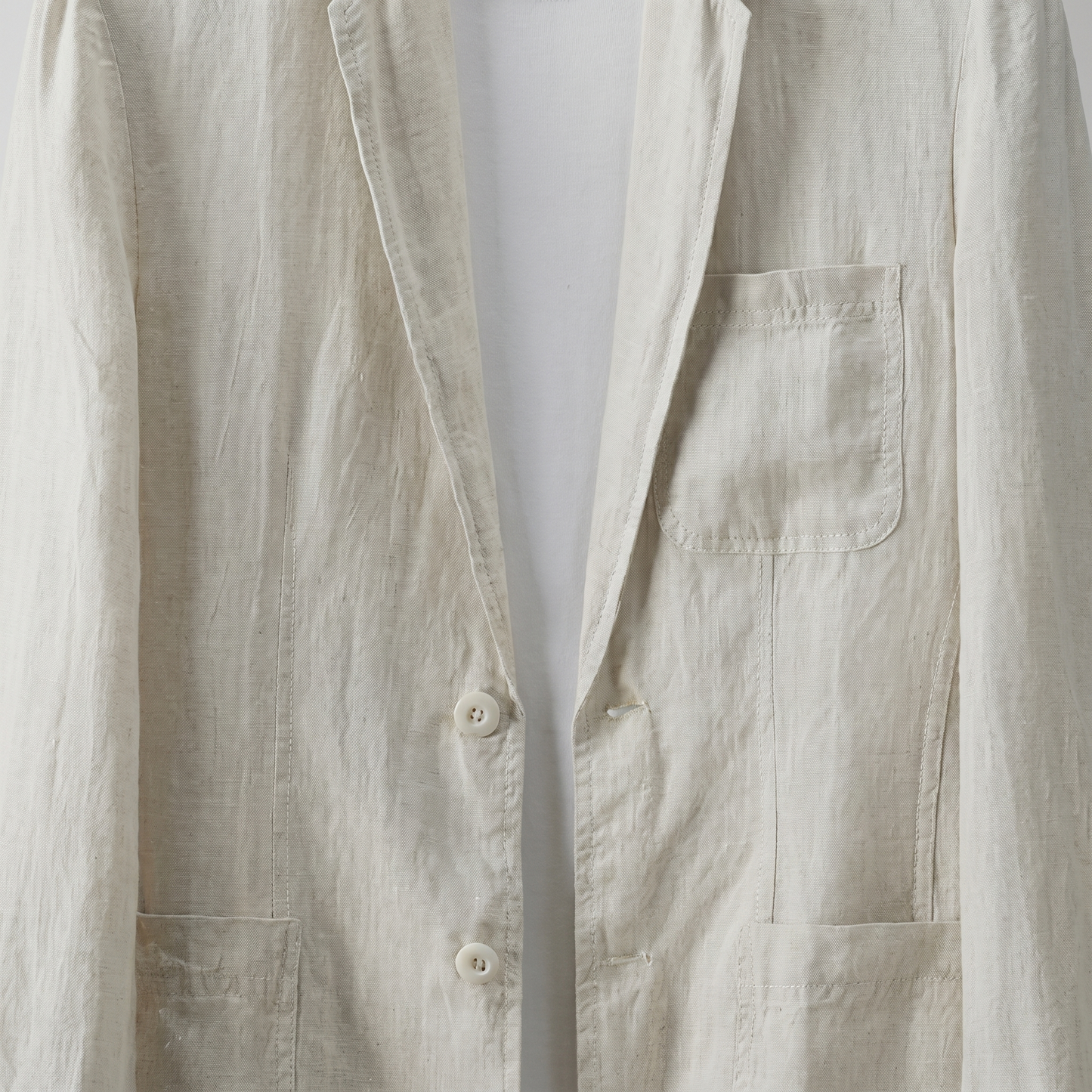 Traje de lino de dos piezas con blazer de solapa y pantalón con cordón para hombre