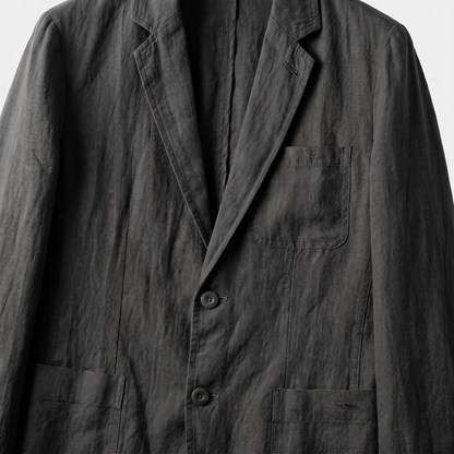 Traje de lino de dos piezas con blazer de solapa y pantalón con cordón para hombre