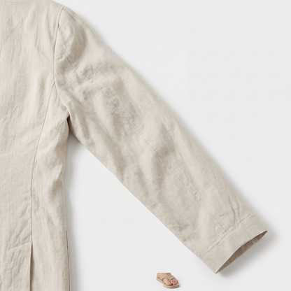 Traje de lino de dos piezas con blazer de solapa y pantalón con cordón para hombre
