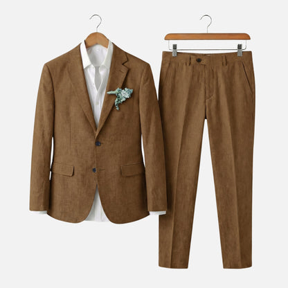 Traje de lino de dos piezas con solapa para hombre