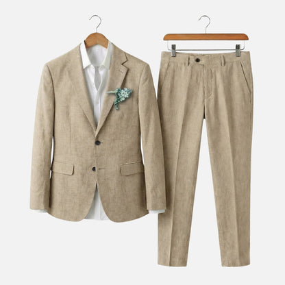 Traje de lino de dos piezas con solapa para hombre