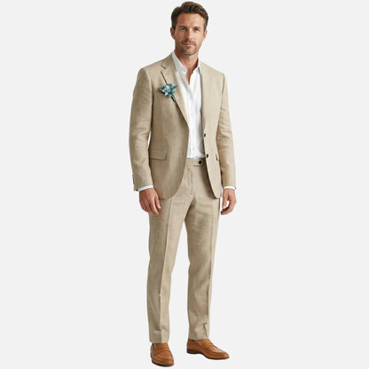 Traje de lino de dos piezas con solapa para hombre
