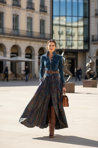SOFIA | Vestido Maxi en Ante Azul