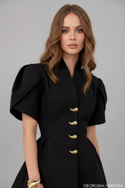 Conjunto de Dos Piezas Negro con Mangas Abullonadas