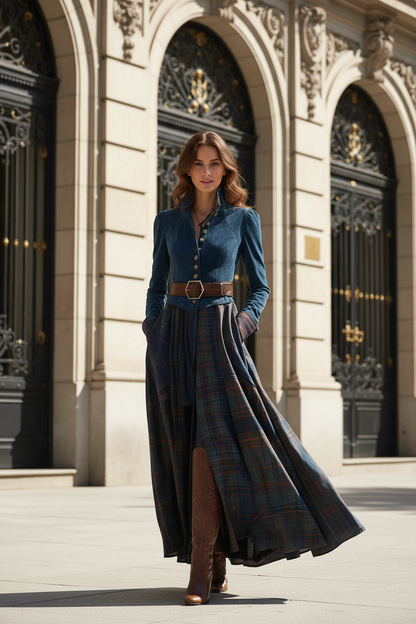 SOFIA | Vestido Maxi en Ante Azul