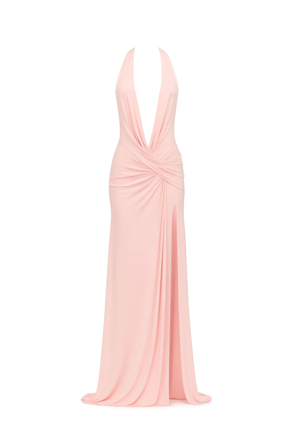 Vestido Maxi Escote V Drapeado Espalda Abierta