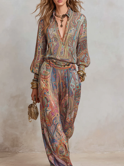 Conjunto Pantalón Ancho Estampado Paisley