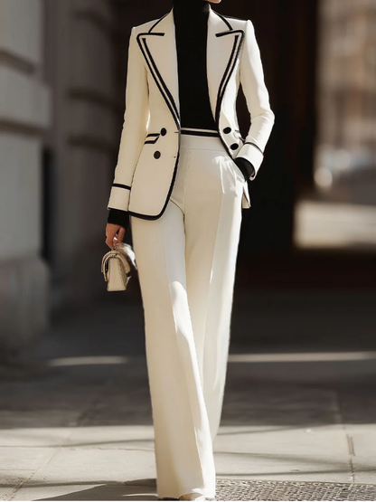 Leticia | Conjunto Elegante Blanco con Ribete Negro - Traje de Dos Piezas