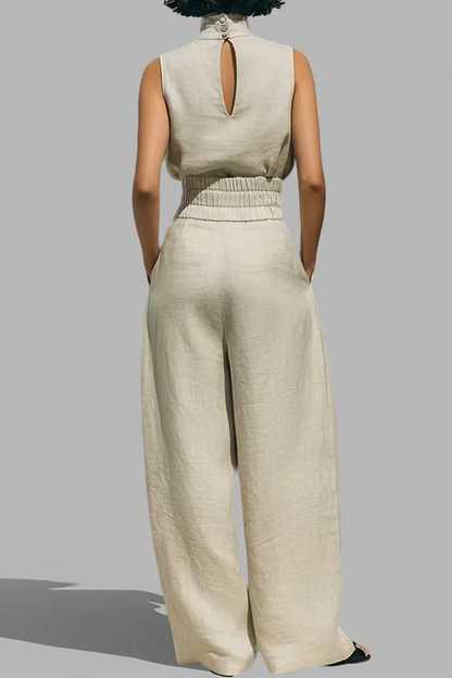 Conjunto Minimalista Cuello Alto - Blusa Sin Mangas y Pantalón Ancho Premium