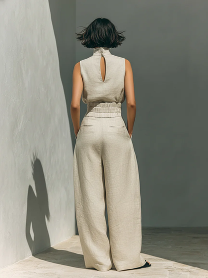 María | Conjunto de camiseta sin mangas y pantalones anchos de algodón y lino