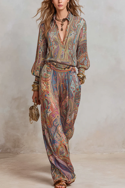 Conjunto Pantalón Ancho Estampado Paisley