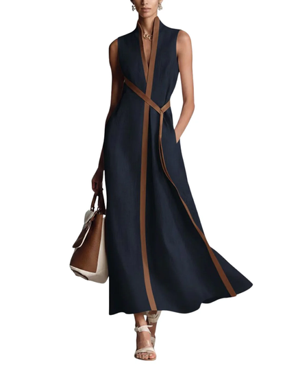 Elena | Vestido Maxi Elegante con Ribete Bicolor