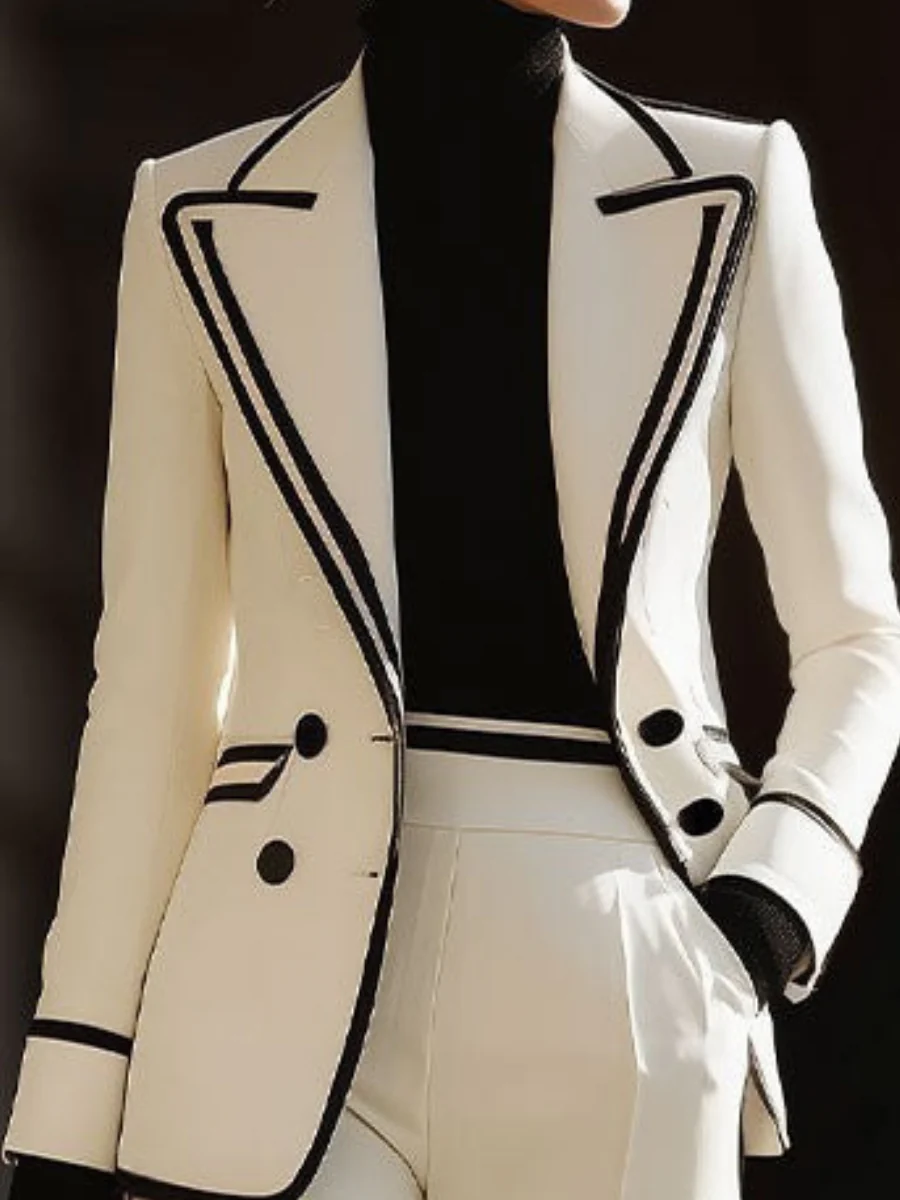 Leticia | Conjunto Elegante Blanco con Ribete Negro - Traje de Dos Piezas