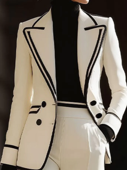 Leticia | Conjunto Elegante Blanco con Ribete Negro - Traje de Dos Piezas