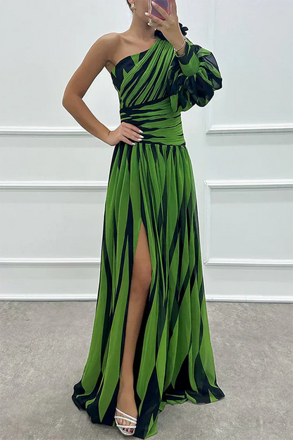 Shiloh - Vestido Maxi Elegante a Rayas con Un Hombro