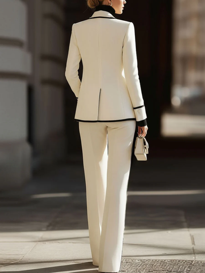 Leticia | Conjunto Elegante Blanco con Ribete Negro - Traje de Dos Piezas