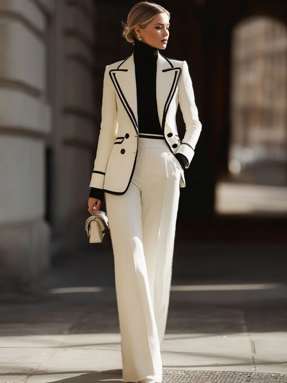Leticia | Conjunto Elegante Blanco con Ribete Negro - Traje de Dos Piezas