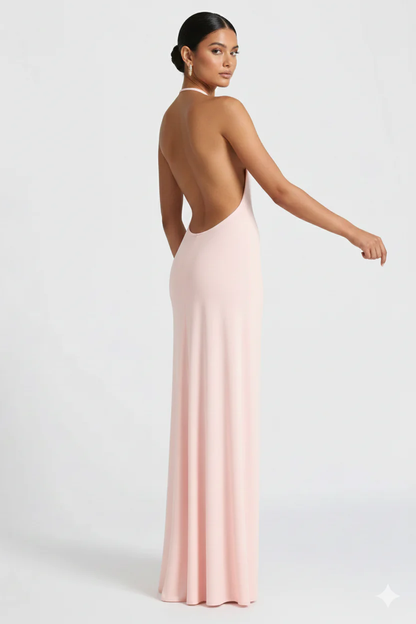 Vestido Maxi Escote V Drapeado Espalda Abierta