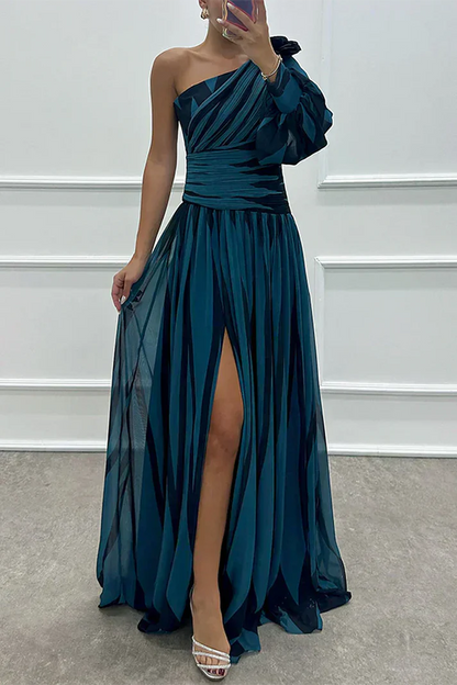 Shiloh - Vestido Maxi Elegante a Rayas con Un Hombro