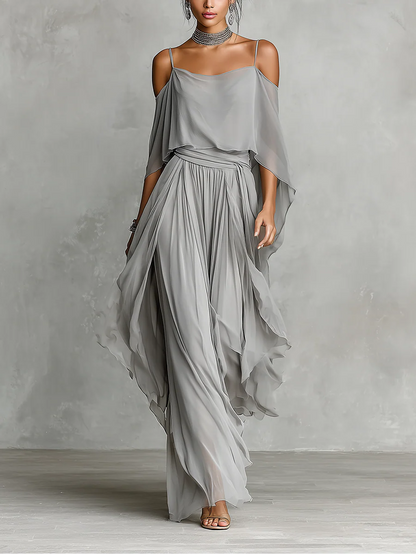 Isabela | Conjunto Fluido Gris con Top de Tirantes y Pantalón Ligero