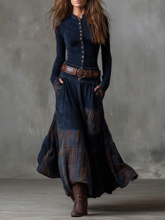 Azucena | Vestido maxi de ante con cinturón