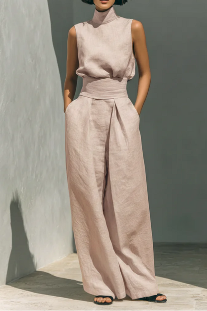 María | Conjunto de camiseta sin mangas y pantalones anchos de algodón y lino