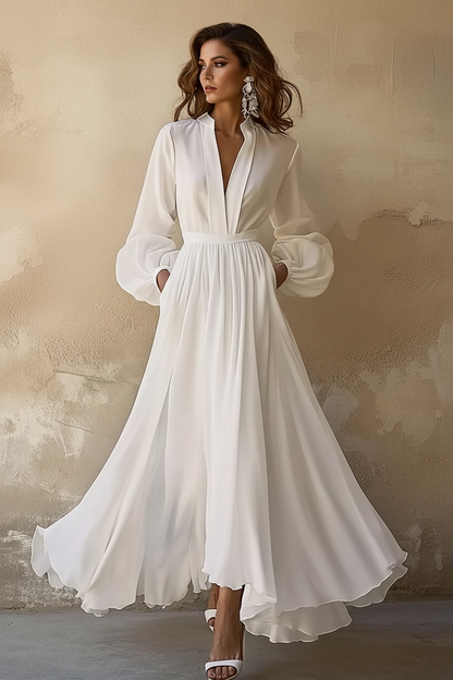Sofía | Vestido largo blanco con escote en V